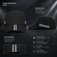 Veelzijdige zwarte sportcap met reflecterende streep, groothandel, ademend, hardloopmuts, verstelbaar, technische utility sportcap
