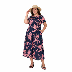 Vestido casual de verano para mujer de talla grande, con cuello redondo y manga corta, disponible para entrega inmediata. - Product Image 4