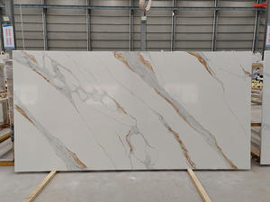 Losas de Cuarzo Calacatta Gold para Encimeras de Cocina, Hotel, Lámina de Piedra de Cuarzo Artificial Dorado Real - Product Image 2