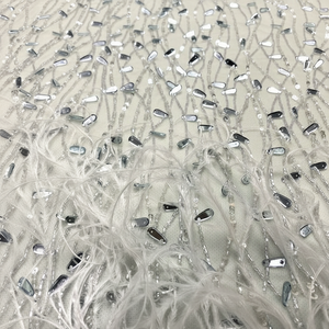 Sky Blue ไนจีเรียผ้าปักเลื่อมฝรั่งเศสผ้าลูกไม้สุทธิที่สวยงามสำหรับชุดแต่งงานกับผู้ผลิตขนนก - Product Image 1