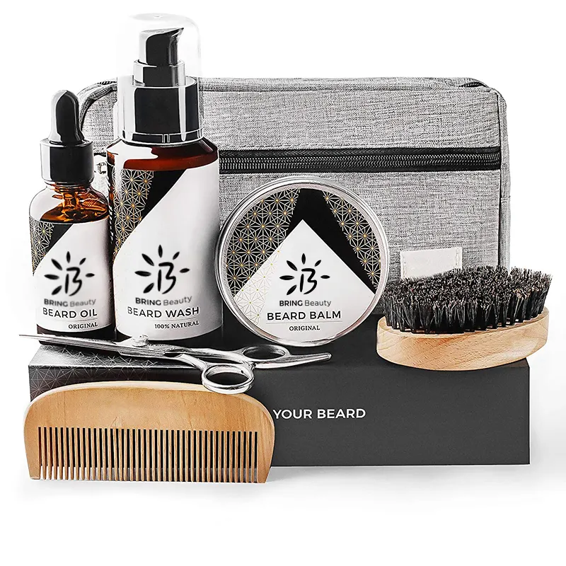 Gentle Uomini di Crescita della Barba Kit E La Barba Grooming Kit Private Label Scegliere di Cera Olio di Balsamo Per Le Labbra di Lavaggio Pettini Scissor il Sacchetto Spazzola E Contenitore di Regalo