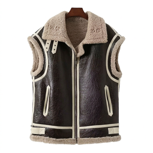Chaleco de cuero de piel para mujer, chaleco de motorista, chaleco de motocicleta con bolsillos con cremallera, chalecos de cuero de piel de oveja de alta calidad - Product Image 1