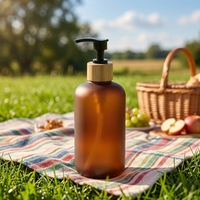 Bouteille en plastique ronde Boston populaire avec pompe en bambou pour cosmétiques, contenant givré pour gel douche, emballage 500 ml, bouteille PET