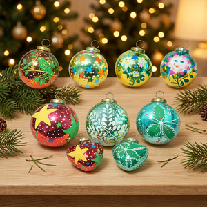 Adornos Navideños de PVC Hechos a Mano, Bolas de Plástico Colgantes para Árbol, Decoración Festiva con Diseño Floral y de Estrellas en Colores Personalizados - Product Image 2