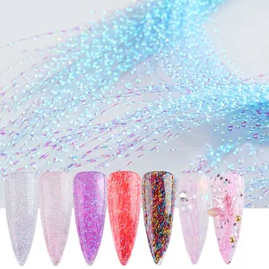 3d Uv Gel Nail Art Nguồn Cung Cấp Trang Trí Ba Chiều Màu Sợi Thủy Tinh Sơn Móng Tay Lá Kết Thúc Tốt Đẹp Lụa Dải Sóng Flash Strands