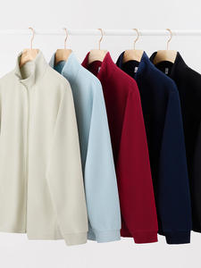 เสื้อฮู้ดคู่ขนแกะสีทึบปกตั้งได้สำหรับ380gsm เสื้อแจ็คเก็ตขนแกะแบบซิปทรงสลิมฟิต - Product Image 6