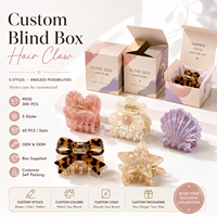 Pinces à cheveux personnalisées en boîte mystère OEM ODM, logo personnalisé, emballage couleur, pinces à cheveux en acétate, boîte cadeau, 5 styles, vente en gros
