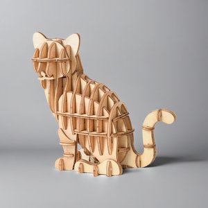 DIY kayu kartun hewan teka-teki 3D Model kucing mainan Puzzle hadiah kerajinan untuk anak-anak - Product Image 2