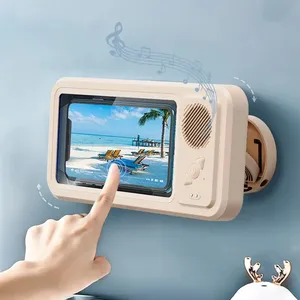 Suporte do telefone à prova d'água com alto-falante sem fio IPX4 Chuveiro Anti-Fog Touch Screen Wall Mount Sucção Phone Stand Speaker