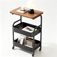 Table basse portable en bois massif moderne à double niveau / Table d'appoint / Table de salon avec roulettes de rangement / Table à thé / Table de chambre