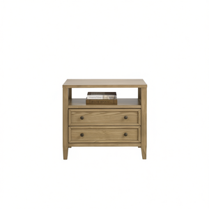 <b>Rustic</b> 2-Drawer Nightstand With Open <b>Shelf</b> Natural Wood Bedroom Furniture - Product Image 1