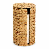 Panier de rangement cylindrique en jacinthe d'eau tressée à la main avec couvercle, organiseur de rouleaux de papier toilette pour salle de bain, maison, hôtel, décoration