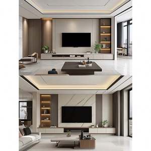 Meuble TV mural dissimulé de conception moderne personnalisé de haute qualité pour salon, support TV en bois standard - Product Image 2