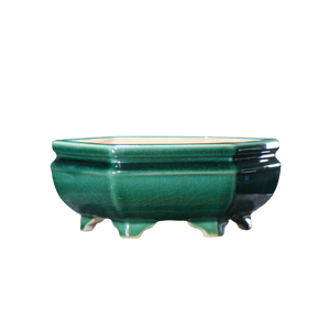 Maceta de Cerámica para Bonsái, Hexagonal, Cuadrada, con Esmalte Verde, Estilo Chino, Pequeña - Product Image 5