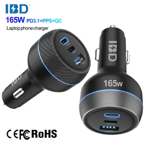 IBD OEM ODM 165W PD 140W QC 30W 3 In 1 Super Fast Charging Laptop Mobile Phone Dual Multi Usb Type C Car Charger For Iphone
