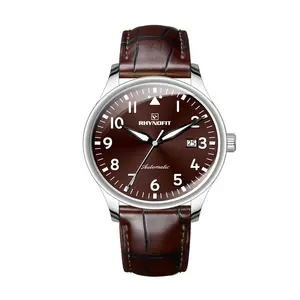 OEM роскошные мужские светящиеся автоматические часы с датой и ремешком из натуральной кожи с ETA 2824 Pilot с простым циферблатом механические часы