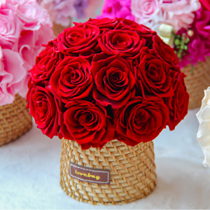 Lovebay rose eterne tavolo fiori conservati in cesto di bambù fiori stabilizzati eterni rose conservati per la decorazione della casa - Product Image 1