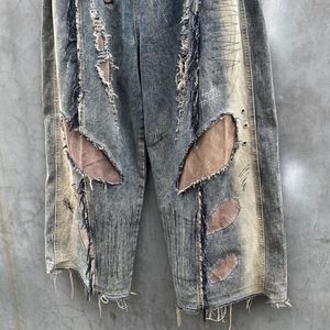 Custom High Quality Streetwear Jeans New Fashion Patchwork Color Block Embroidery Distressed Flare Baggy Denim Men's Jeans - Product Image 2