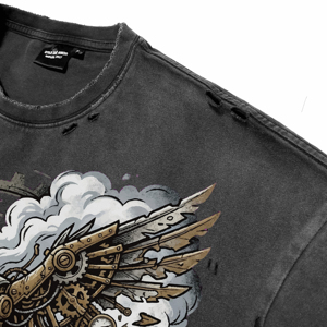 T-shirts pour hommes vintage de qualité supérieure, effet délavé, respirants, impression DTG personnalisée, col rond, manches courtes, en coton - Product Image 3