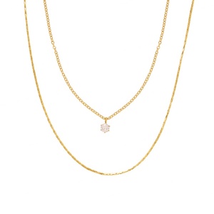 สร้อยคอจี้เพชรประดับเพชรซีกอนใสเคลือบทองคำ 18k สองชั้น สร้อยโซ่เส้นเล็ก วัสดุสแตนเลส สำหรับผู้หญิง - Product Image 2