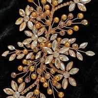 Applique artisanale en fleurs, perles et strass, patch perlé en cristal pour robe de mariée, robe de soirée, accessoire de coiffure