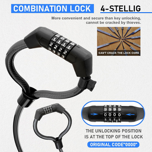 UMEDO YMCLL026 Cadenas <span class=keywords><strong>antivol</strong></span> à combinaison à 4 chiffres avec câble en acier, double attache type menottes, 12x105cm pour trottinette électrique et vélo électrique - Product Image 3
