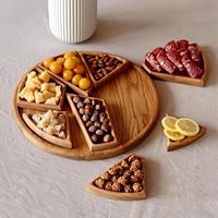 Plateau de service rond en bois de bambou à 8 compartiments, plateau à collation amovible pour noix, pizza, pain, réceptions, desserts, vente en gros, OEM