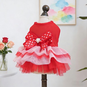 Pet Clothing <b>Red</b> <b>Tutu</b> Dress With Heart Bow For Small Dogs And Cats Four Seasons Polyester Skirt - Product Image 1