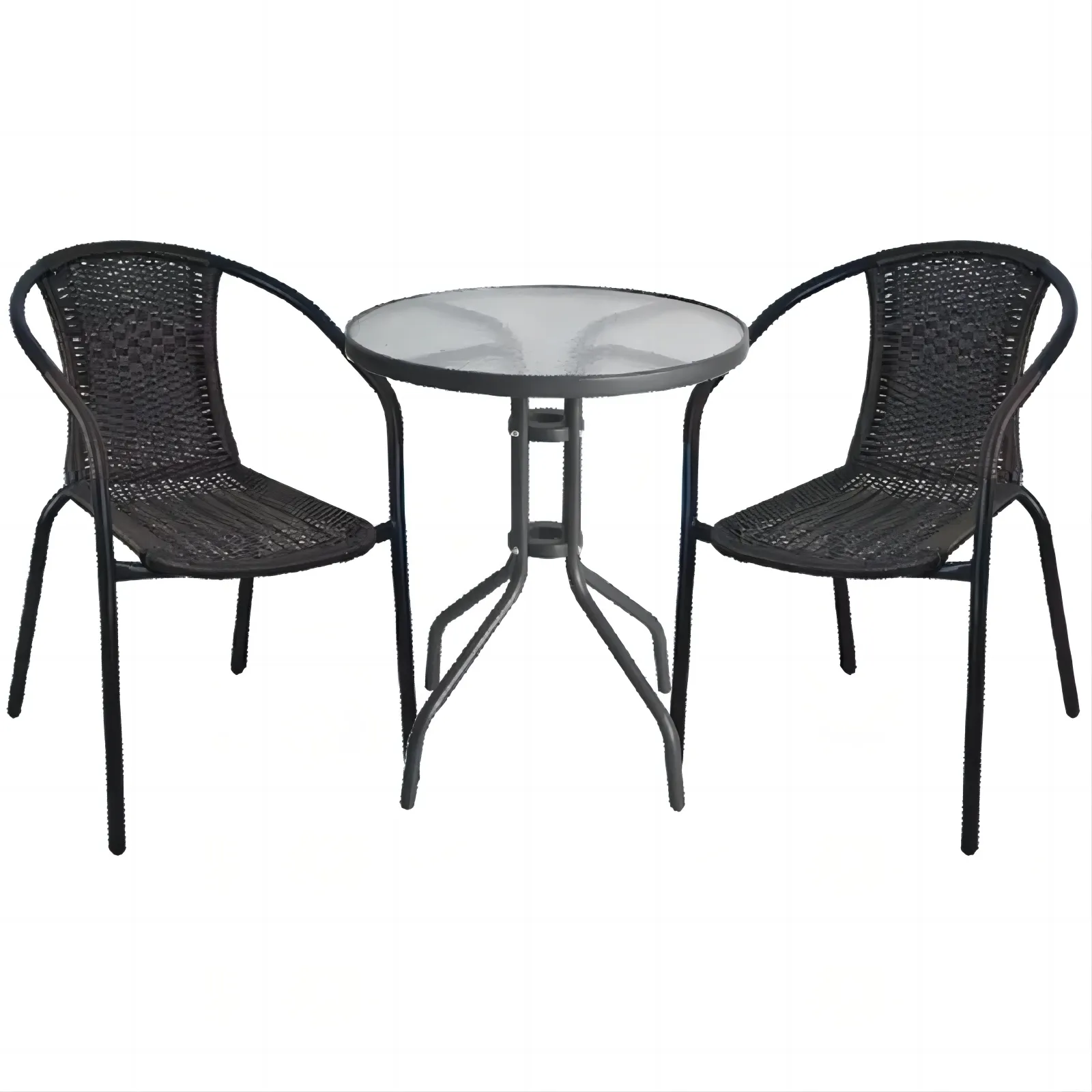 Cadeira de rattan & mesa de vidro, aço pe, material rattan, para móveis ao ar livre, mesa e cadeiras