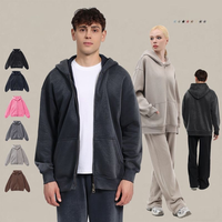 Großhandel 380G Fleece-gefütterter Lockerer Oversized Vintage-Hoodie ohne Kordelzug Unisex Reißverschluss-Kapuzenpullover mit individuellem Siebdruck