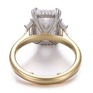 Anillo de compromiso vintage de oro amarillo macizo de 18K y 14K con diamante cultivado en laboratorio de corte trion, hecho a mano, diseño original, joyería para mujer. - Product Image 3