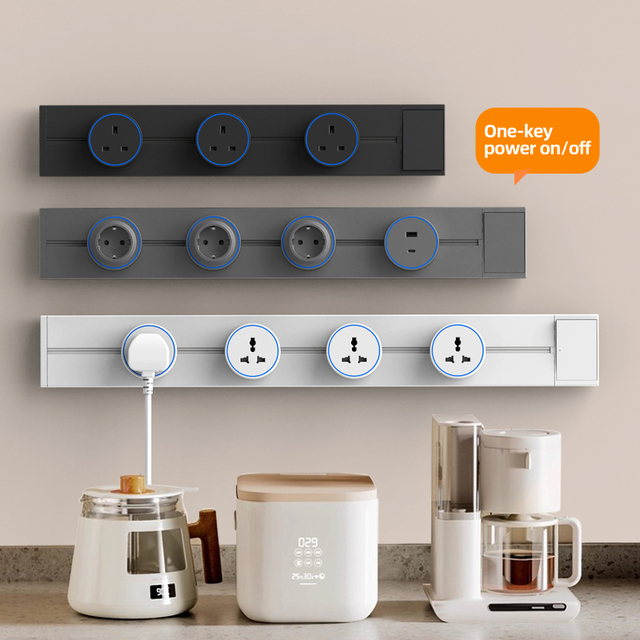 KSQ Surface Wall-Mounted Power Track Socket with Switch UK/US/EU Universal Multi-Functional Electrical Rail Track Sockets