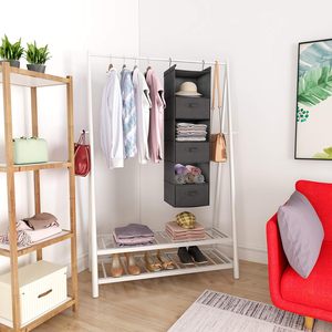 Organisateur de placard suspendu à 6 niveaux, 33x15x85cm, étagère de rangement pliable pour chambre à coucher avec crochets, gris - Product Image 5