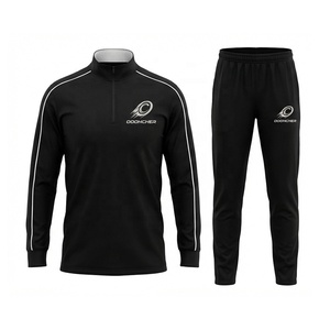 Ensemble d'entraînement de football personnalisé noir et blanc avec passepoil, demi-zip, OEM ODM - Product Image 1