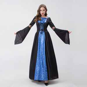 Disfraz de Halloween para mujer, disfraz de bruja, muerte, estampado de estrellas azules, disfraz de fiesta de manga larga, talla única para adultos - Product Image 2