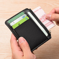 Dompet Kartu Kulit Pebble RFID Shield dengan Kantong Koin Ber-resleting Logo Merek Kustom Produsen Aksesori Perjalanan Premium Grosir