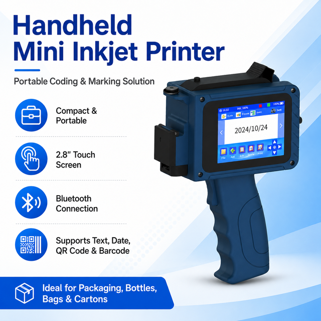 New Battery Powered Portable Handheld Inkjet Printer Gun Label Barcode Printer for Carton Bottle Plastic Packaging
