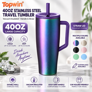 Gobelet isotherme en acier inoxydable 40oz avec paille et couvercle, design moderne dégradé violet pour l'extérieur - Product Image 1