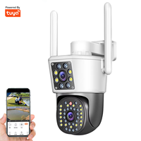 Caméra de sécurité extérieure à double objectif avec liaison 360° °   Caméra panoramique PTZ avec vision nocturne couleur, audio bidirectionnel, TUYA