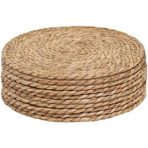 Natural Hand-Woven Water Hyacinth Placemats Farmhouse Weave Place Mats Rustic Braided Wicker Table Mats For Dining Table