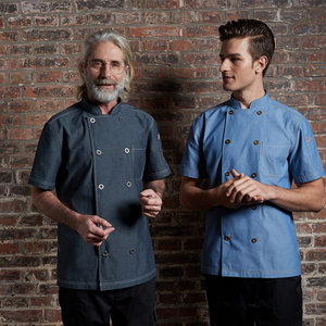 Checkedout all'ingrosso cucina ristorante <span class=keywords><strong>Hotel</strong></span> personale dello Chef indossare giacca a manica corta cappotto estivo Denim <span class=keywords><strong>Hotel</strong></span> uniforme - Product Image 5