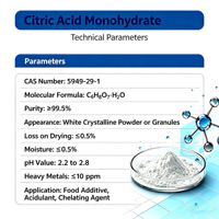 Acide citrique monohydraté E330 de haute pureté (99,5 %) CAS 5949-29-1, régulateur d'acidité pour l'alimentation, la pharmacie et les produits chimiques quotidiens
