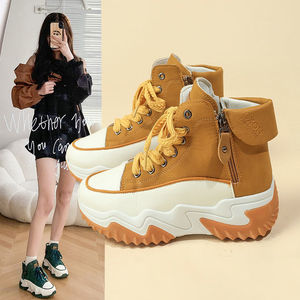 Women's Fall New Thick Soles All Casual Short <b>Boots</b> High Top Leather Shoes with Height Increasing Soft Style Loafers for Summer - Product Image 2