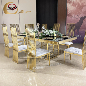 Chaise de salle à manger royale à dossier haut pour événements de mariage et banquets, avec cadre en acier inoxydable doré - Product Image 3