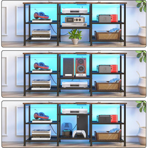 Mộc mạc Nâu 55-inch <span class=keywords><strong>TV</strong></span> đứng di chuyển tấm kệ Ổ cắm điện đèn LED mở lưu trữ shelves-<span class=keywords><strong>TV</strong></span> phương tiện truyền thông giao diện điều khiển bảng cho - Product Image 5