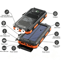 Batterie solaire 10000mAh à charge rapide, prix d'usine de haute qualité pour le camping en plein air et l'utilisation domestique
