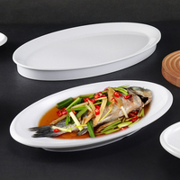 Assiettes ovales blanches incassables en mélamine avec logo personnalisé vaisselle de table pour restaurants vente en gros d'assiettes à poisson en mélamine