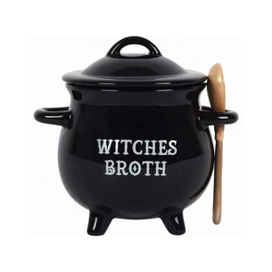 GZYSL Pacific Giftware Logo personalizzato brodo di strega Halloween tazza di calderone in ceramica <span class=keywords><strong>nera</strong></span> ciotola di zuppa con cucchiaio da caffè tazza di luna - Product Image 2
