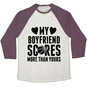 แฟนของฉันมีสกอร์สูงกว่าคุณ (บาสเก็ตบอล) เสื้อยืดเบสบอลแบบทริบลีนสำหรับทุกเพศ - Product Image 5