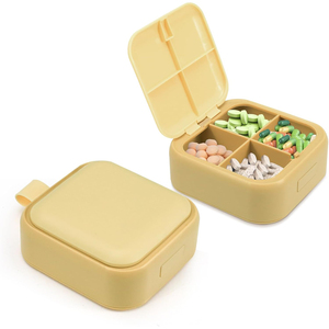 Custom Logo Portable Weekly Pill Organizer <b>Small</b> Square 4 Grids Medicine <b>Box</b> with 7 Day & 4 Times Plastic Travel <b>Box</b> - Product Image 1